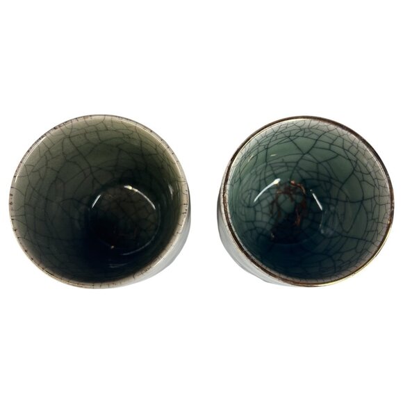 Otagiri Somayaki Soma Ware Double Wall Crackle Glaze Tea Sake Cup Set Of 2 Heart - Picture 6 of 7
